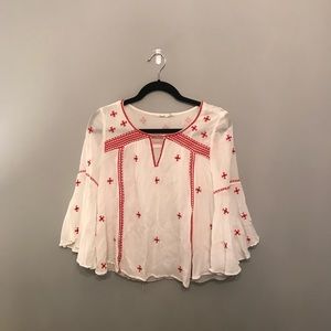 Anthropology red and white boho top